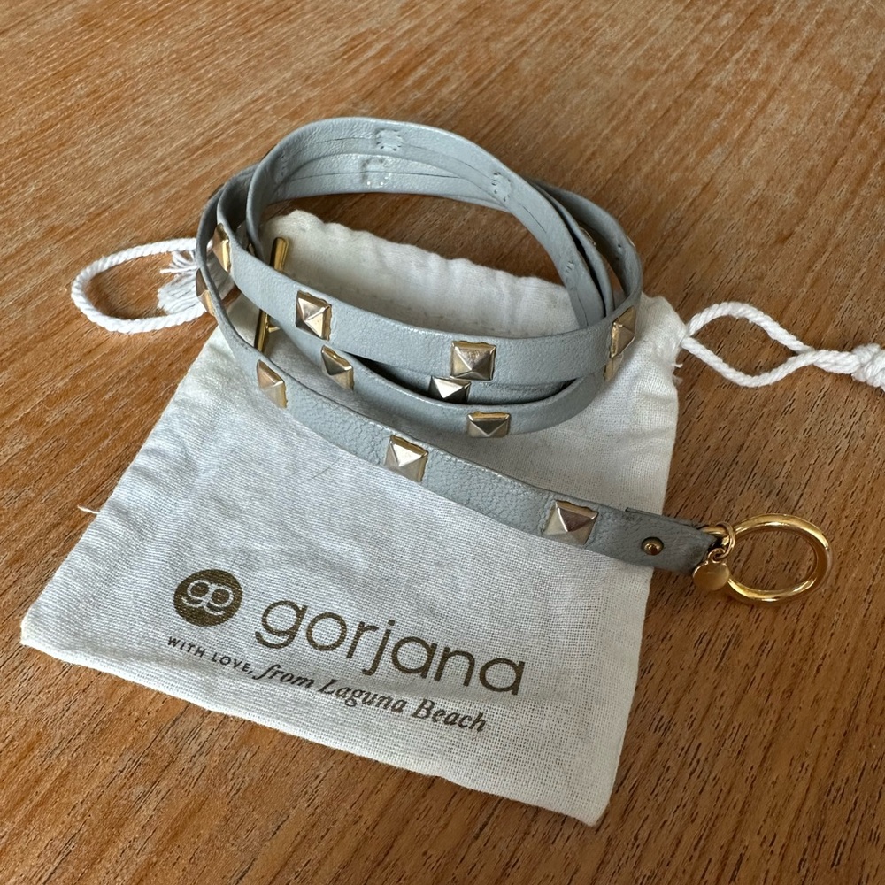Gorjana Gray Leather & Gold Stud Wrap Bracelet